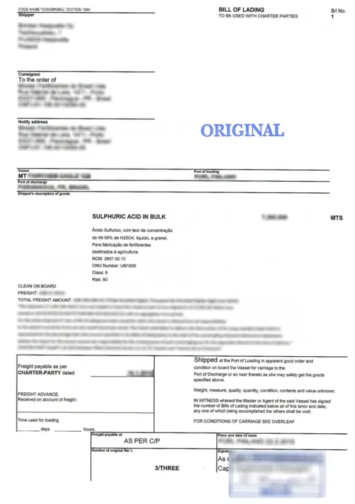 Bill of lading