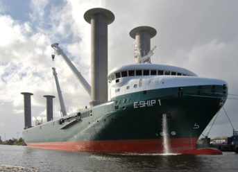 Five Misconceptions of Wind Propulsion Solutions for Commercial Vessels 2 Enercon’s E-Ship 1 with flettners. Credit: Carschen/Wikimedia Commons, CC BY-SA