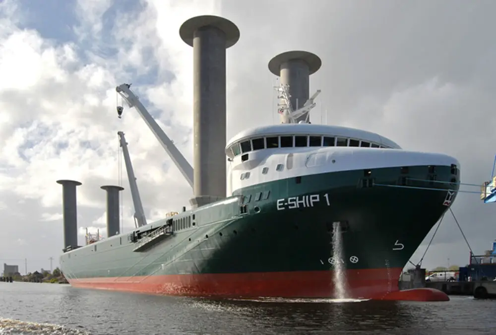 Five Misconceptions of Wind Propulsion Solutions for Commercial Vessels 1 Enercon’s E-Ship 1 with flettners. Credit: Carschen/Wikimedia Commons, CC BY-SA