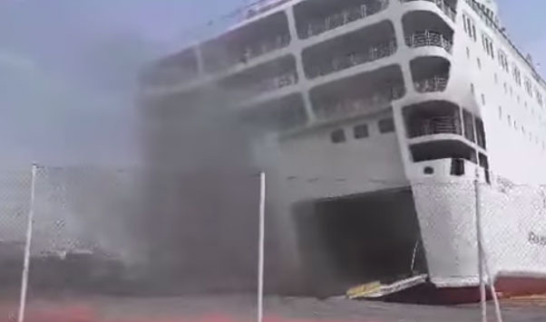 Greek Ferry Ravaged By Fire, Towed to Shipyard for Repair