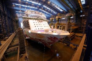 Norwegian Joy, First Custom Designed Cruise Ship for China, Floats Out from Building Dock in Germany 2