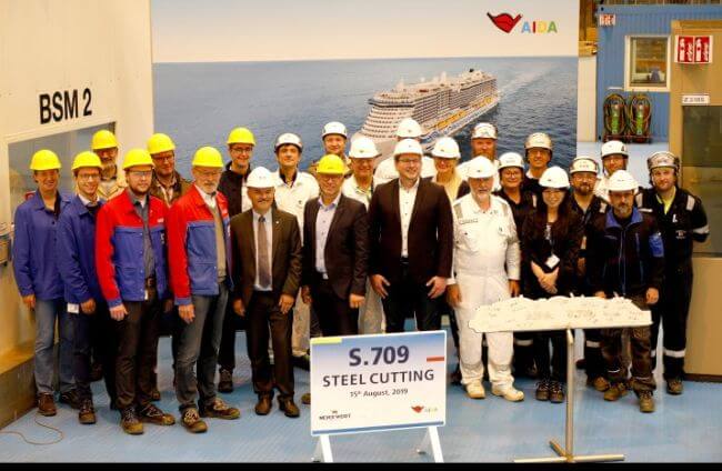 Work On AIDA LNG Cruise Ship Starts With MEYER WERFT Steel Cutting Ceremony