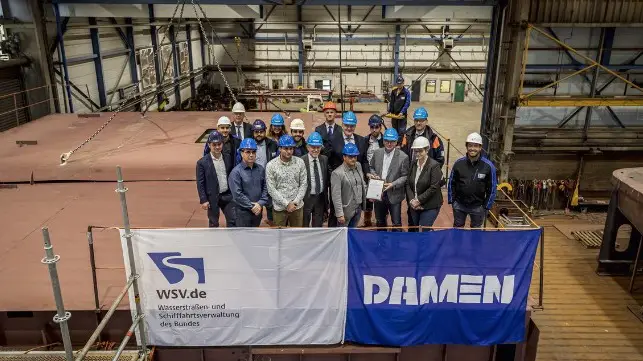 Damen Holds Keel-Laying Ceremony For WSA Koblenz’s New Diving Bell Ship 1 Damen Holds Keel-Laying Ceremony For WSA Koblenz’s New Diving Bell Ship 1