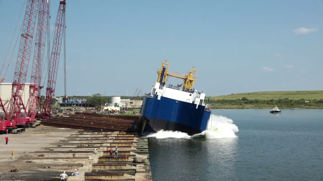 VT Halter Marine Launches First US-Flagged Offshore LNG Bunker ATB Barge For Q-LNG 1 VT Halter Marine Launches First US-Flagged Offshore LNG Bunker ATB Barge For Q-LNG