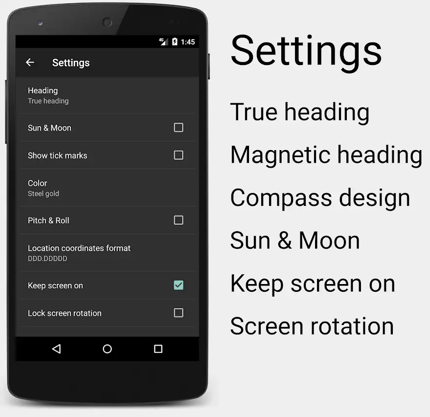 Top 10 Free Marine Compass Apps For Android Smart Phones 6 Compass Steel 3D Settings