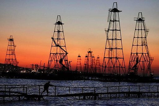 Oil Drilling Rig in Caspian Sea" https://commons.wikimedia.org/wiki/File:Drilling_rig_in_Caspian_sea.jpg