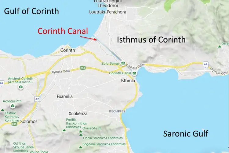 Corinth Canal: A Peculiar Manmade Waterway 2 Corinth Canal Location (Map)